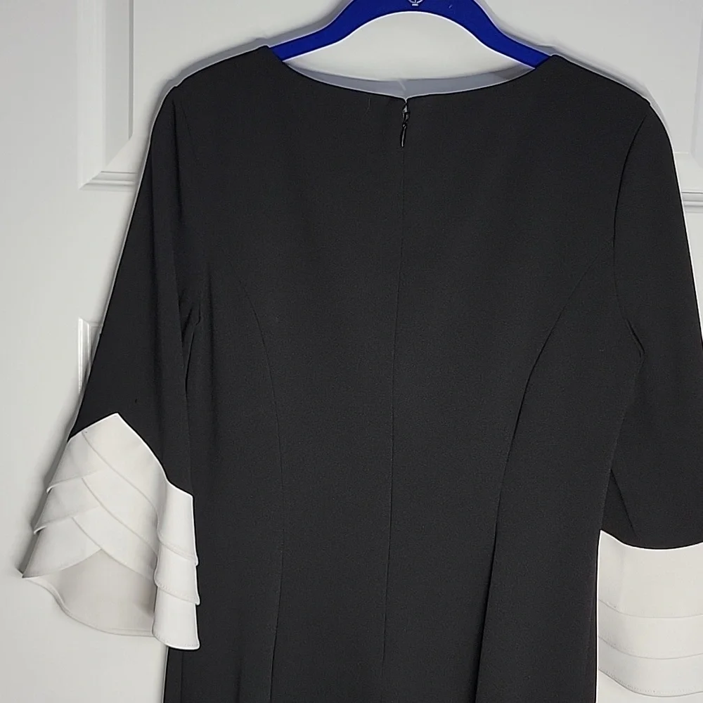 DKNY BLACK SHEATH DRESS W/TRIPLE RUFFLE SLEEVE SZ 6